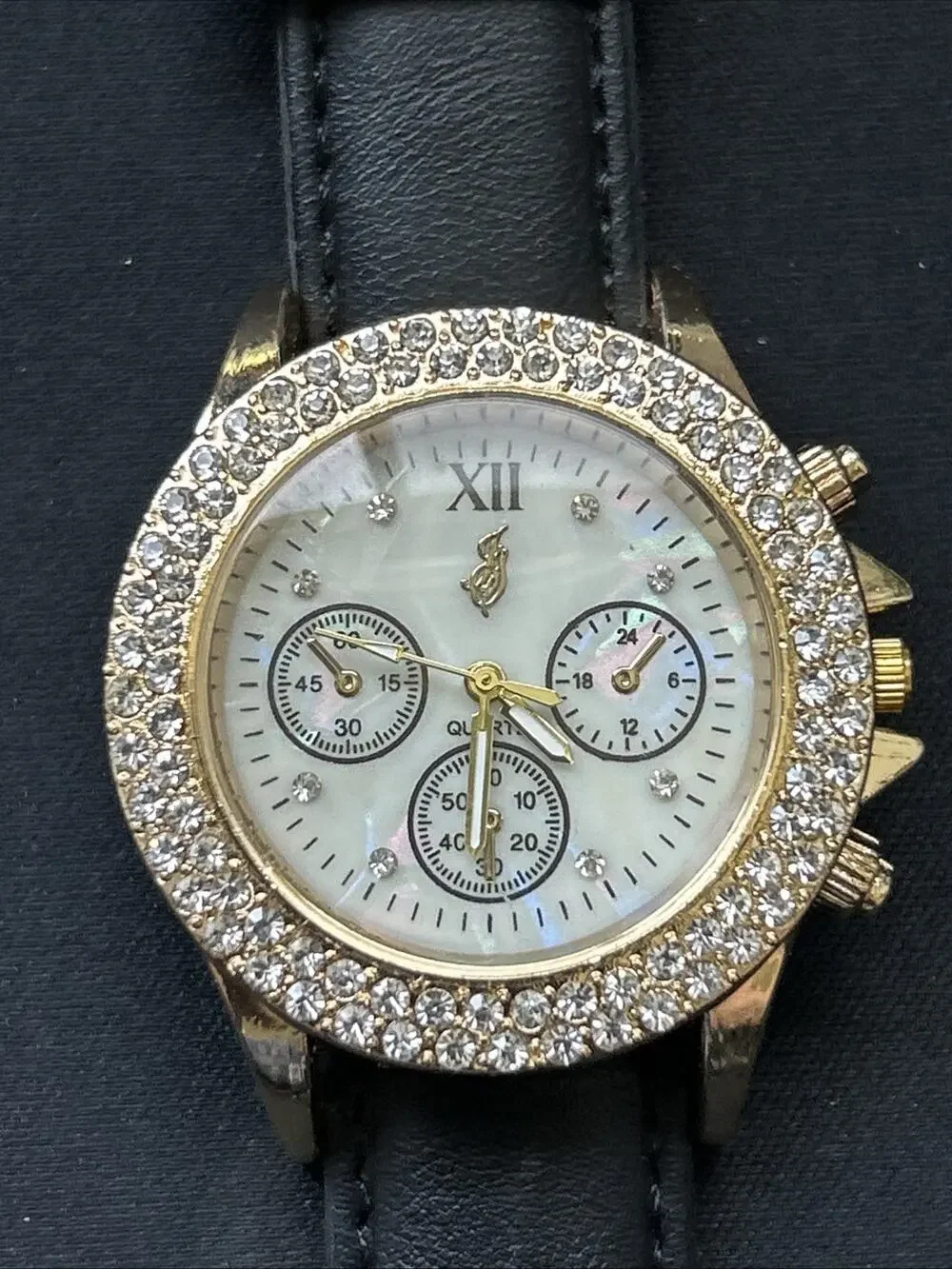 Gold Tone MOP Dial Black Band Women’s Quartz Watch